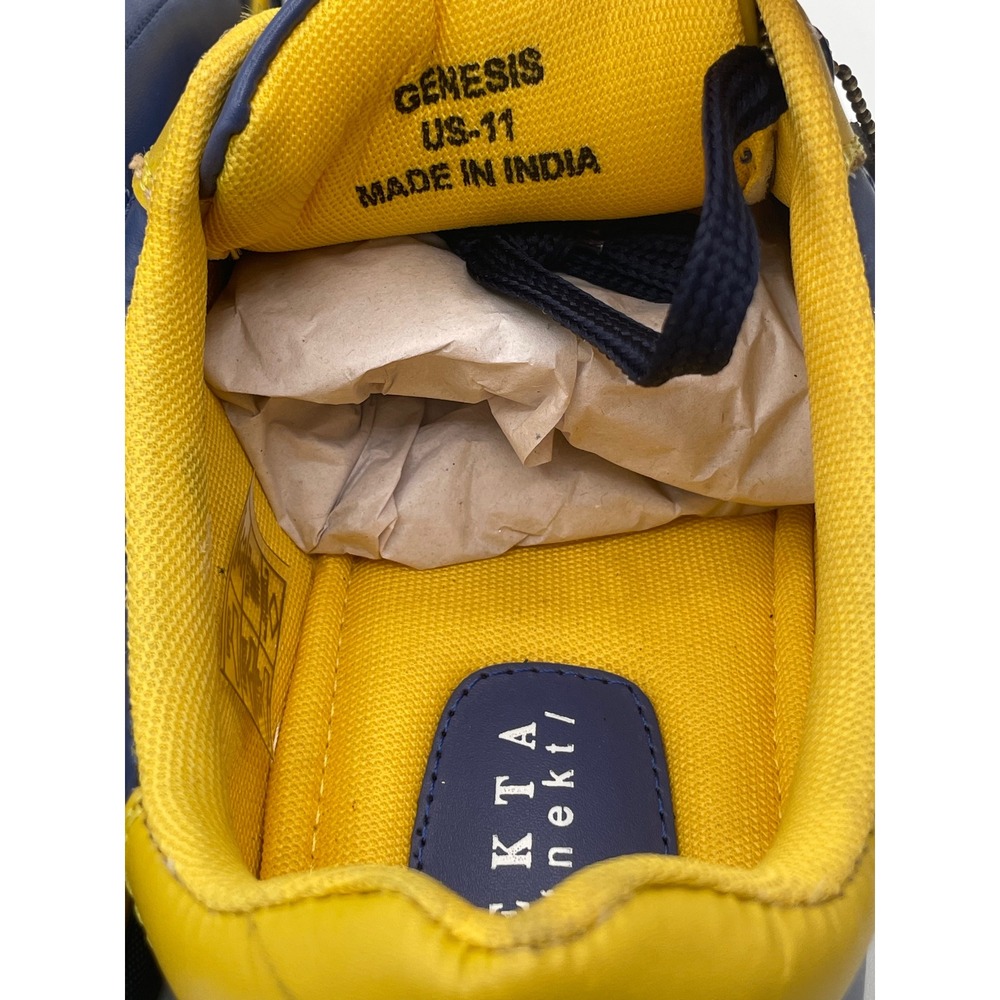 Nekta Genesis Mens Leather Sneakers Navy Yellow Low Top Lace Up Shoes Size 11 - Picture 6 of 8